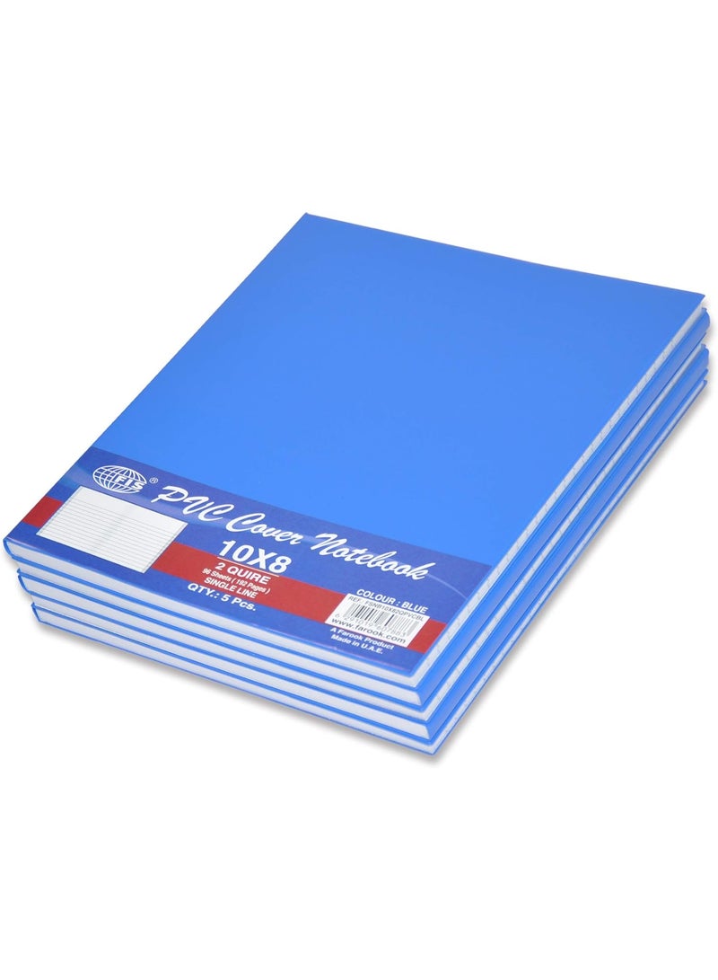 FIS PVC Cover Notebooks, 10x8 Inches, Single Ruled, Glued Binding, 96 Sheets, 2 Quire, Pack of 5, Blue PVC Cover | Exercise Books for School, College, Home & Office - FSNB10X82QPVCBL - Image 1